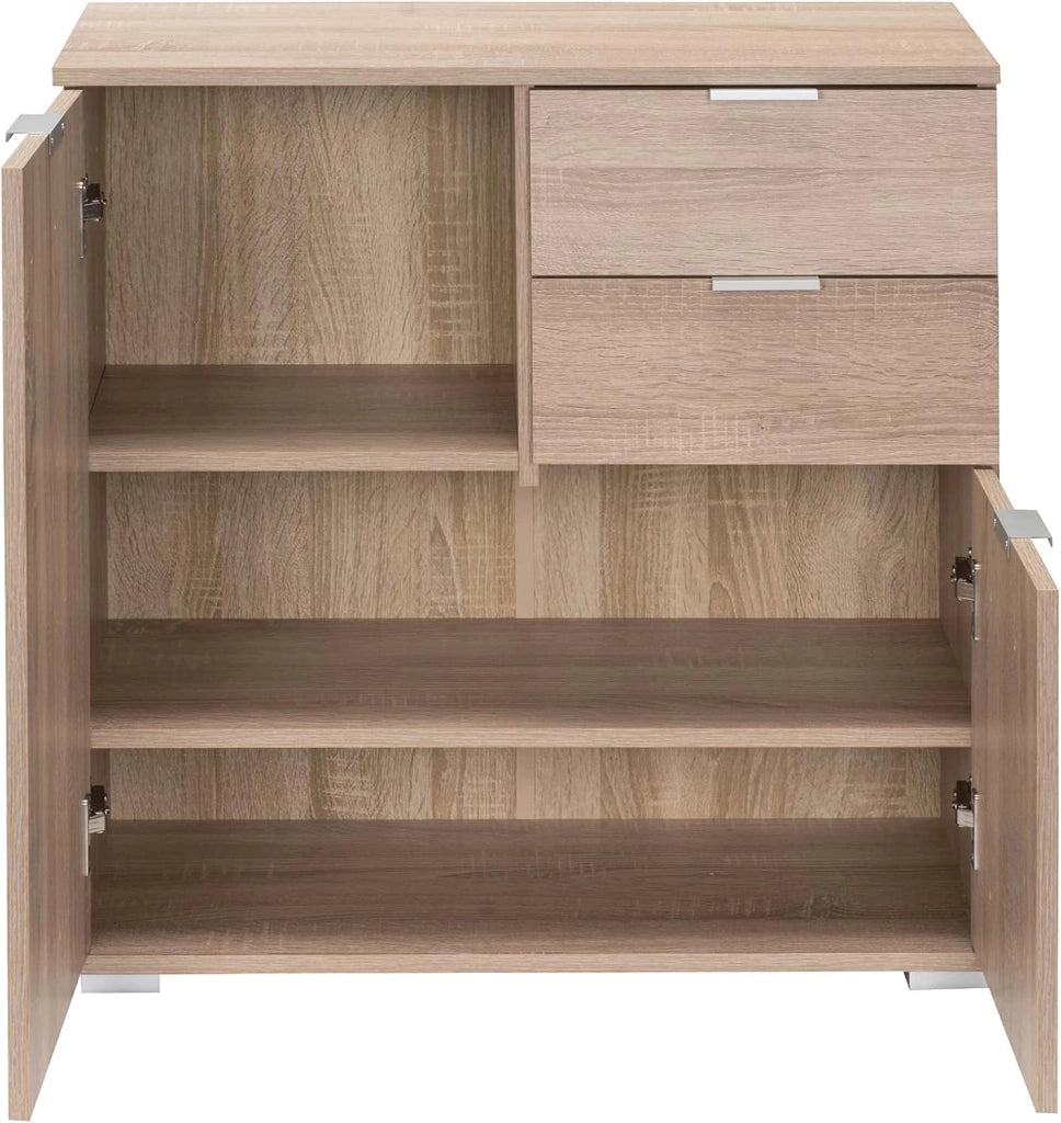 ® Cassettiera Alba 2 Cassetti 2 Ante 71x74x35 cm Mobile Comò Entrata Credenza Effetto Legno Mobiletto Ingresso