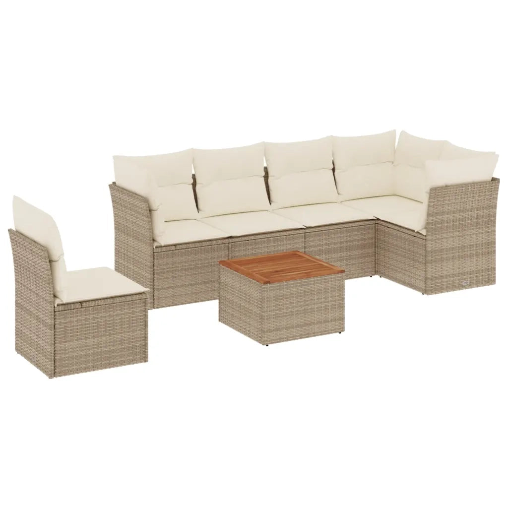 Set Divani da Giardino 7 pz con Cuscini Beige in Polyrattan