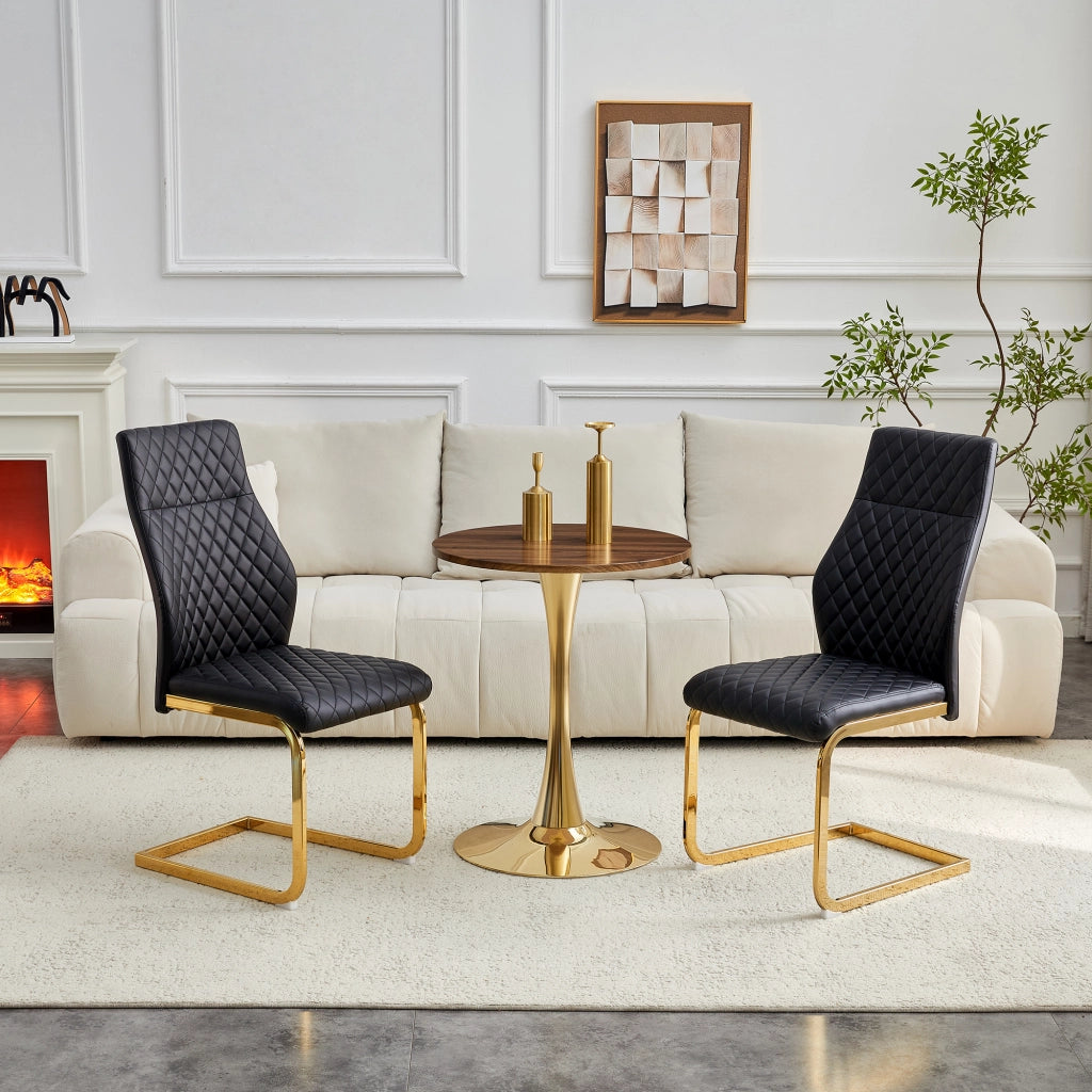 Tavolo da pranzo set per 2 persone con 2 sedie in pu e metallo piano rotondo in mdf effetto noce nero e oro