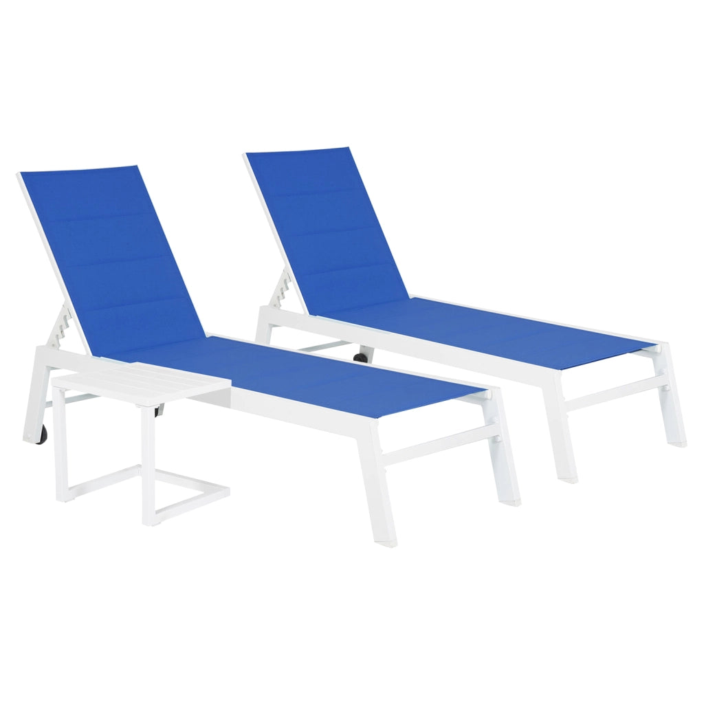 Set di 2 lettini BARBADOS in textilene blu eTavolino - alluminio bianco