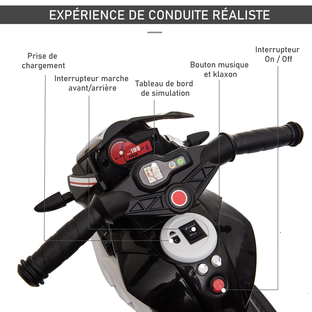 Moto elettrica bambini 3 ruote 6V ¨C zephmum ¨C nero e bianco
