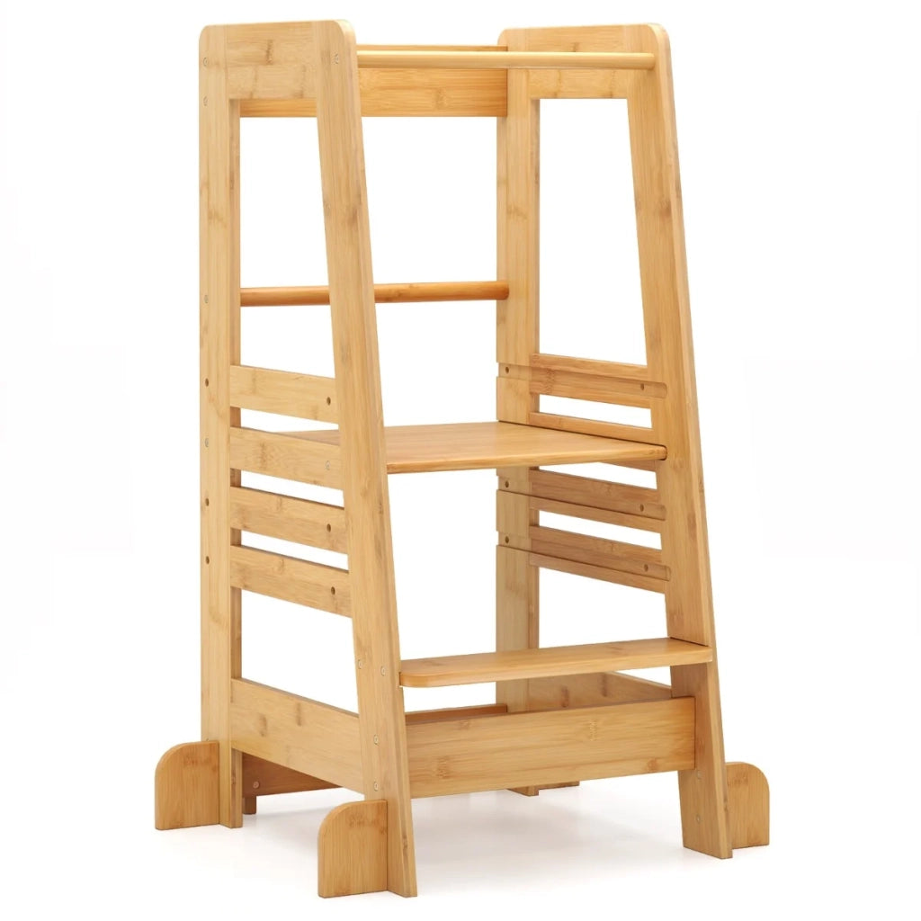 Torre di apprendimento regolabile 60 x 58 x 91 cm barre di sicurezza in bambù naturale 20_0018820