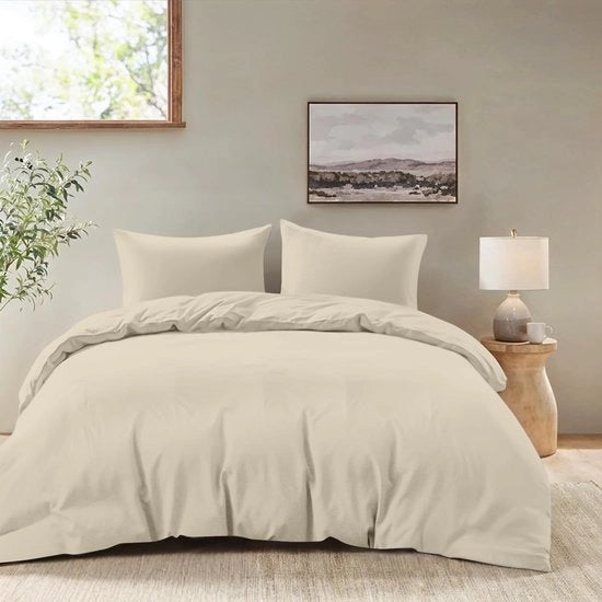 Set da letto a 240x220 cm con 2 cuscini a 50x70 cm - Beige - 240x220 set da letto per adulti in microfibra al 100% - certificato Oeko TEX libero da sostanze chimiche