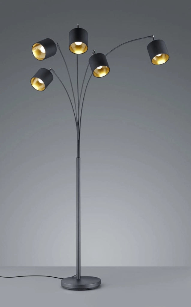 Lampada da terra ad arco Tommy nera oro 5 luci 200cm RL