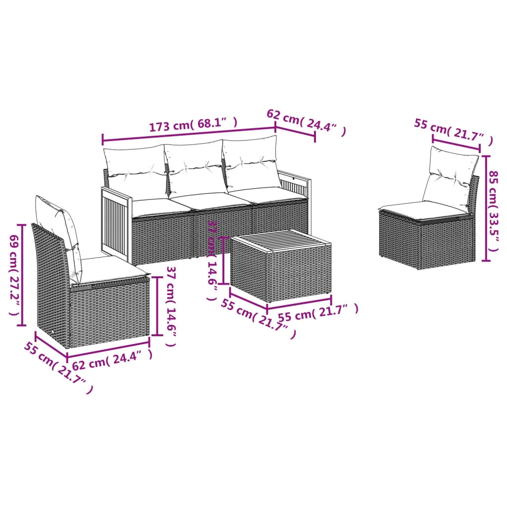Set Divano da Giardino 6 pz con Cuscini Beige in Polyrattan 3259938