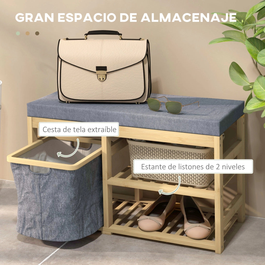 Scarpiera con Seduta e Cestello Estraibile ¨C Zephmum ¨C Legno Naturale 69x30x45 cm