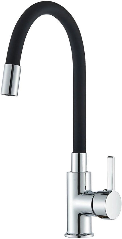 Cucina a 360° con rubinetto flexibile, design, miscelatore, uscita rotativa a 360°, rubinetto mono-foglia, acqua calda e fredda, ottone, cromato e nero