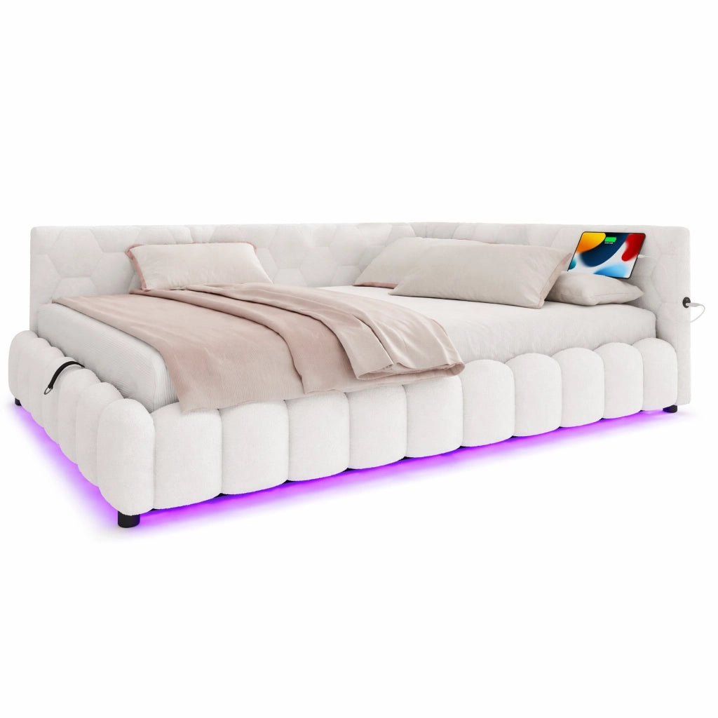 Letto daybed 140x200 cm con contenitore idraulico, porta USB e luce LED