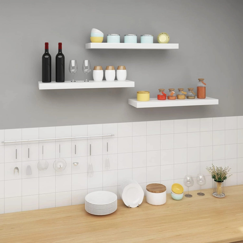 Mensola da Muro, Set di 3, Scaffale Sospeso da Parete Libreria Piccola per Soggiorno Cameretta Porta CD DVD, Pannello MDF 40x22,9x3,8cm, Bianco, RG9476ws-3