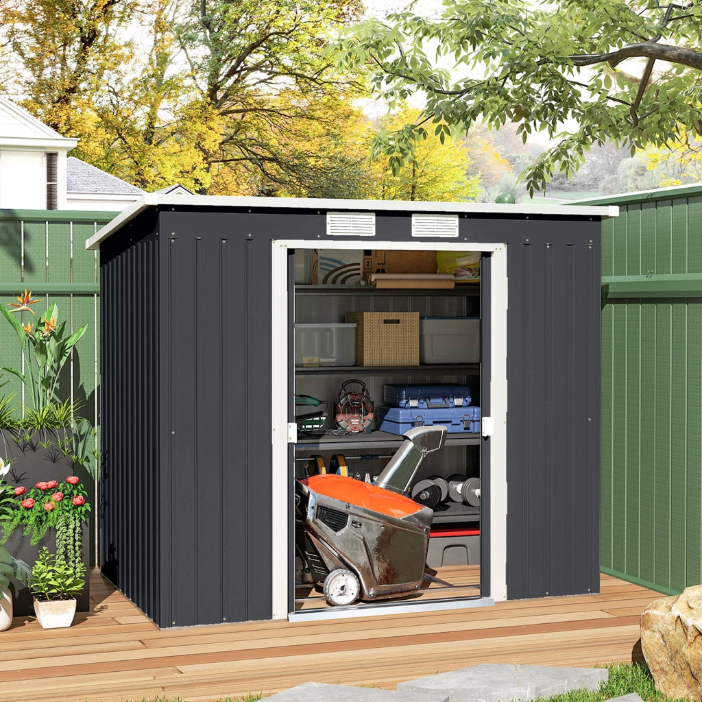 Casetta da giardino ¨C zephmum ¨C 213x130x172 cm grigio con porta scorrevole e finestre