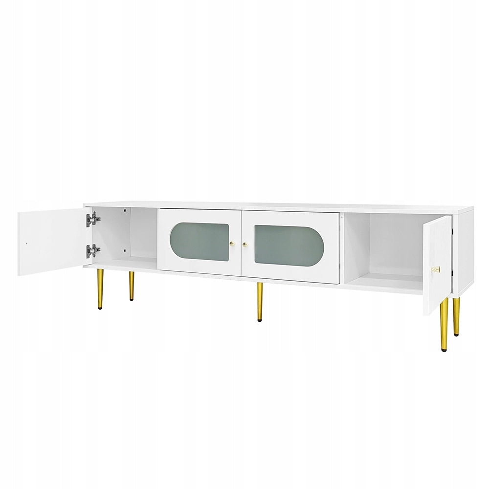Mobile TV bianco - Xylo - Gambe e maniglie dorate, 2 ante