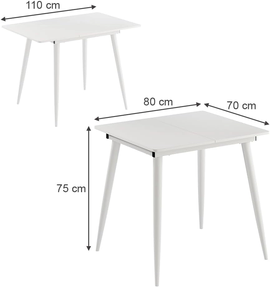 Tavolo da pranzo Beaver, Bianco, 80 x 70 cm Estensibile