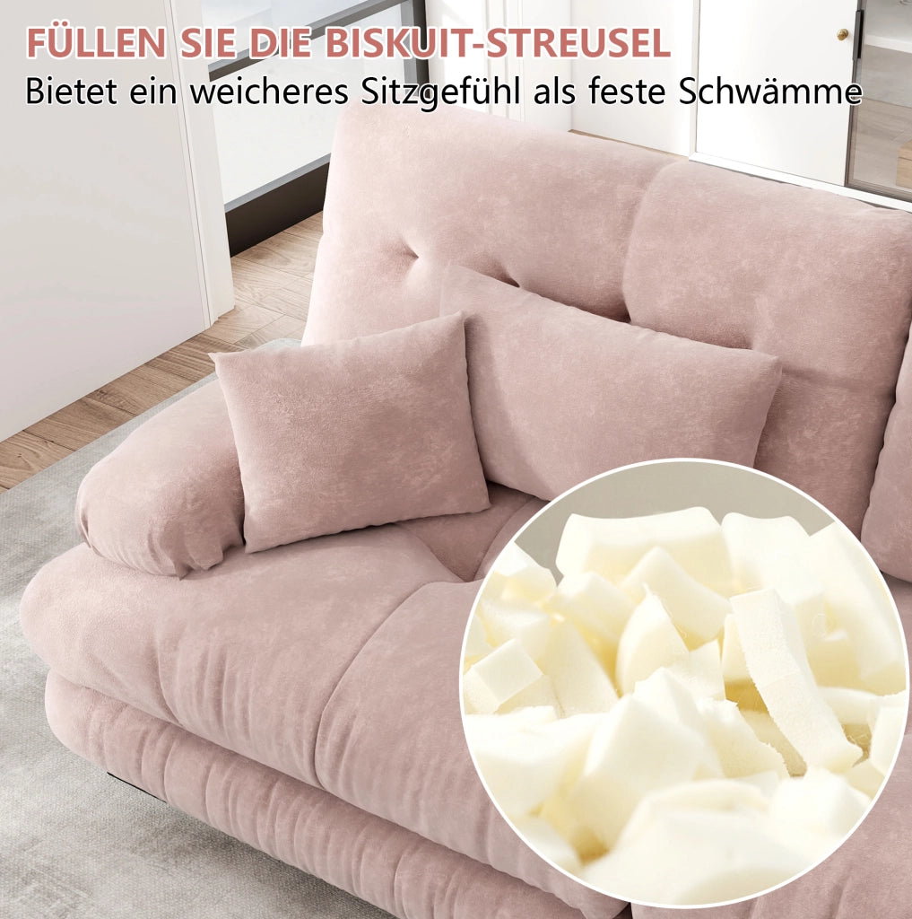 Divano modulare 4 posti con pouf mobili 406x145x81 cm in ciniglia rosa