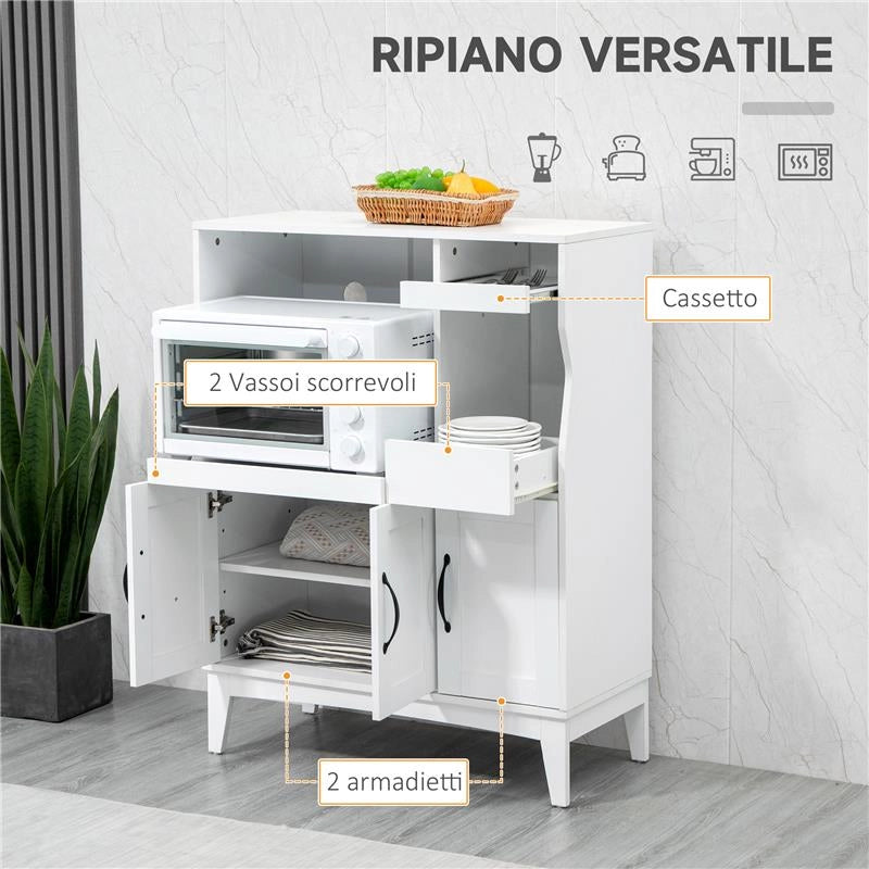 CREDENZA CUCINA SALVASPAZIO CON 2 ARMADIETTI E 2 RIPIANI ESTRAIBILI IN LEGNO 84X39X109 CM BIANCO