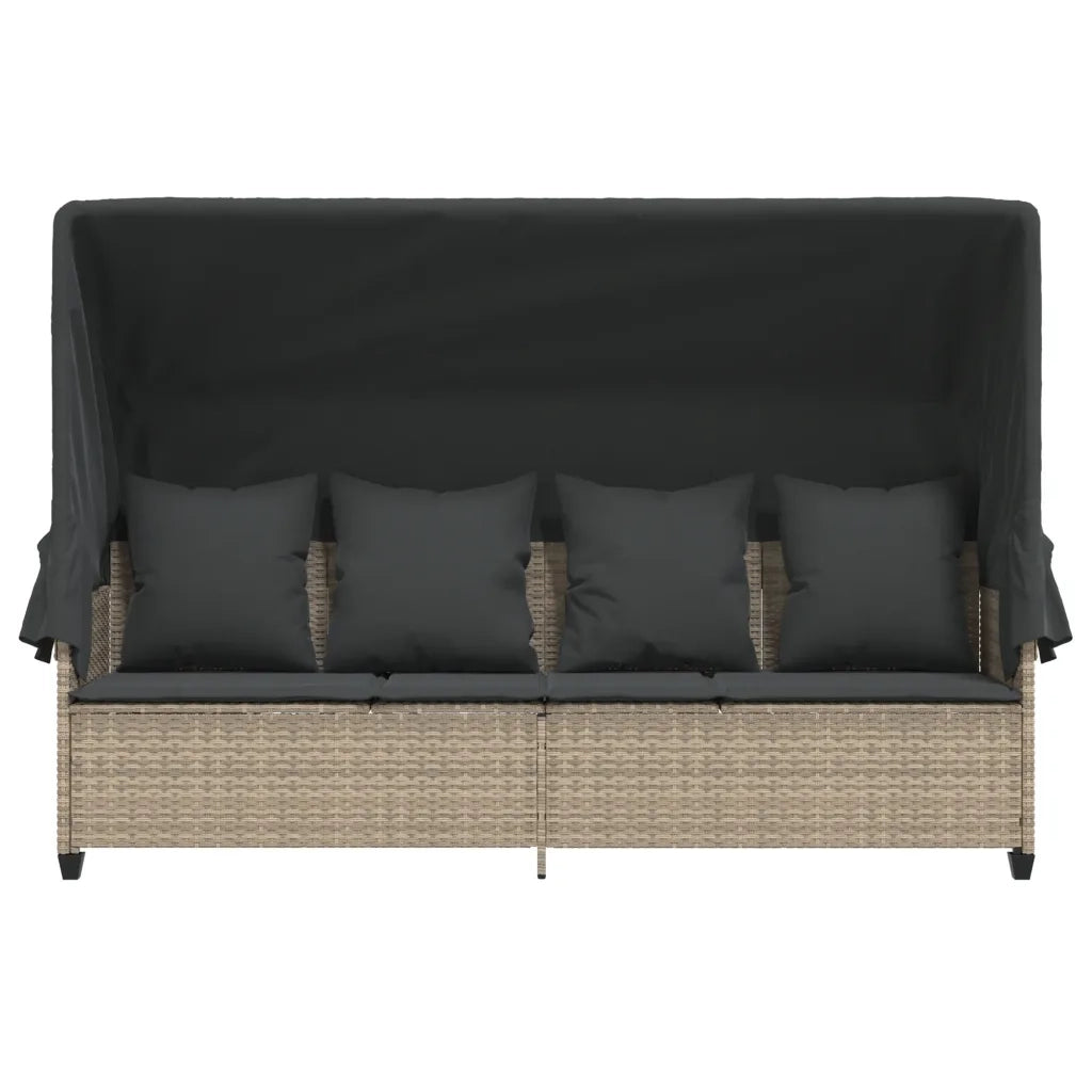 Lettino con Baldacchino e Cuscini Grigio ChiaroÂ in Polyrattan