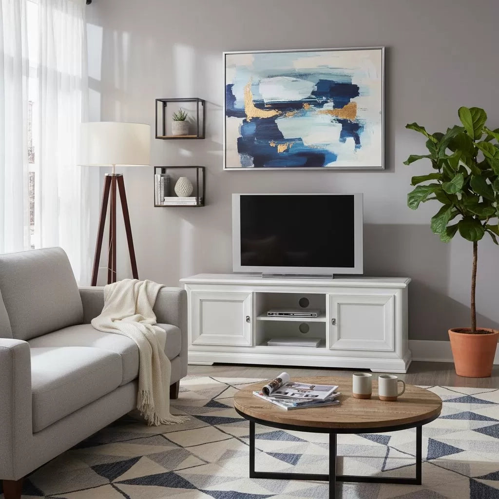 Porta tv in legno shabby 2 porte bianco 162x51x61 (3128) - Mobili 2G