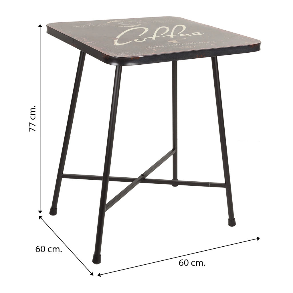 Tavolo quadrato in metallo nero 60x60x77h
