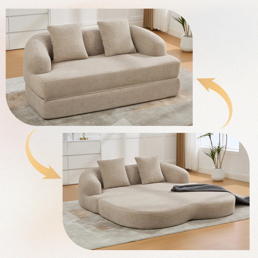 DIVANO Letto 2 posti pieghevole 157x84x65 cm in chenille kaki