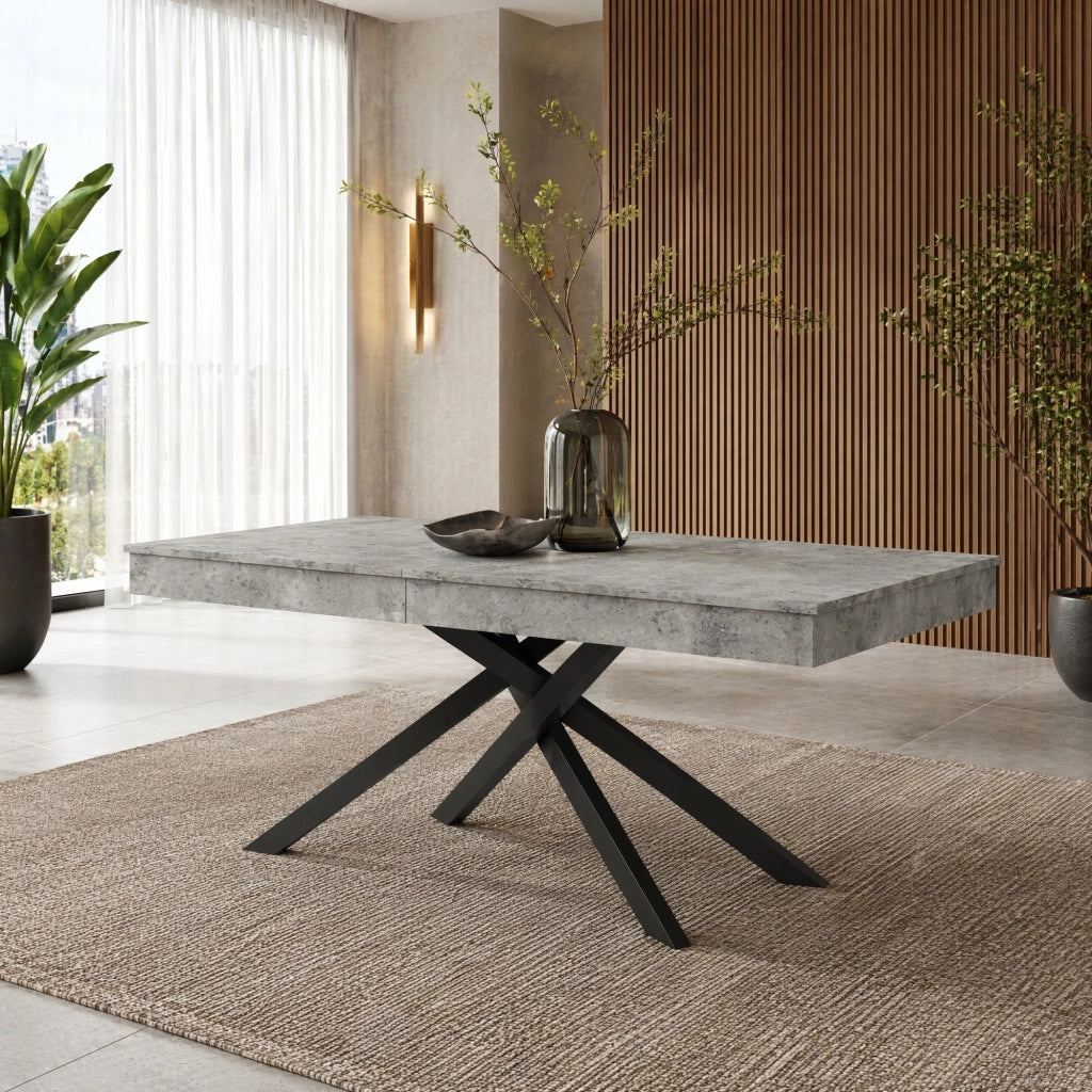 Tavolo da pranzo allungabile 140/180x80 cm in MDF grigio; piano spesso 93 mm