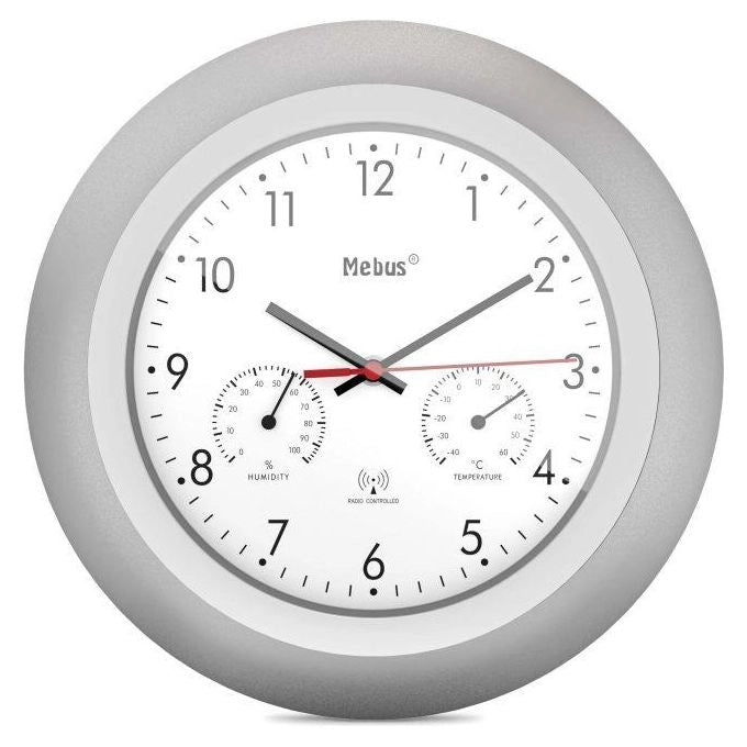 Mebus 19450 orologio da parete e da tavolo Orologio digitale Rotondo Argento, Bianco