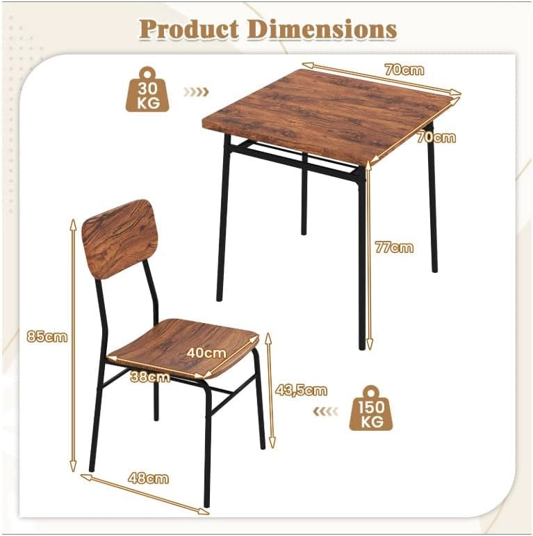 Set da pranzo 3 pezzi, tavolo da cucina con 2 sedie a incasso, ripiano in reticolo, seduta curva, schienale curvo, telaio in metallo, design compatto, industriale