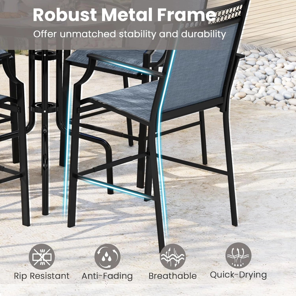 Set di 2 sedie da giardino, sgabello da bar con portata fino a 180 kg, sedie da bistrot con poggiapiedi, per giardino, cortile, patio (blu)