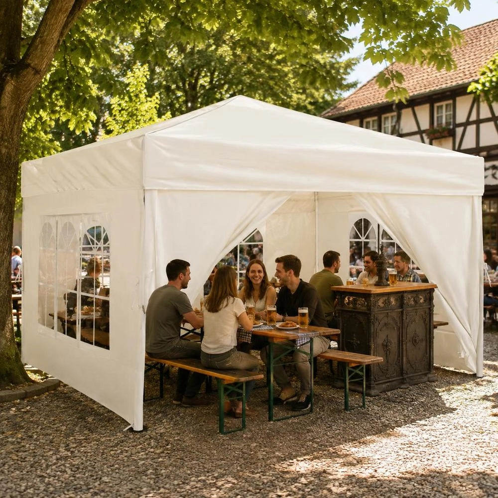 Foldable Party Tent With Side Walls, Cream, 3x3 M