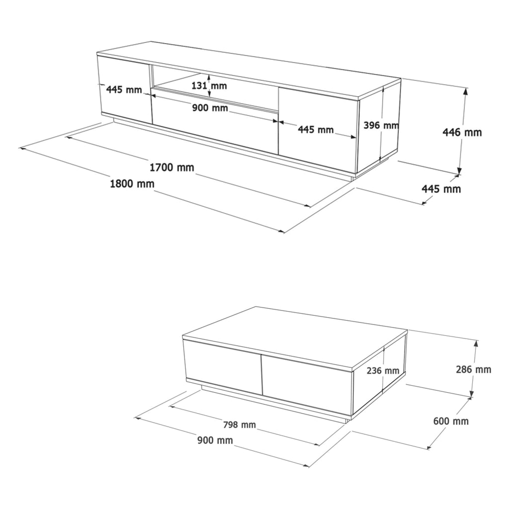 Nepi, set Mobili da Soggiorno Modulabile, Marrone Rovere Nodi