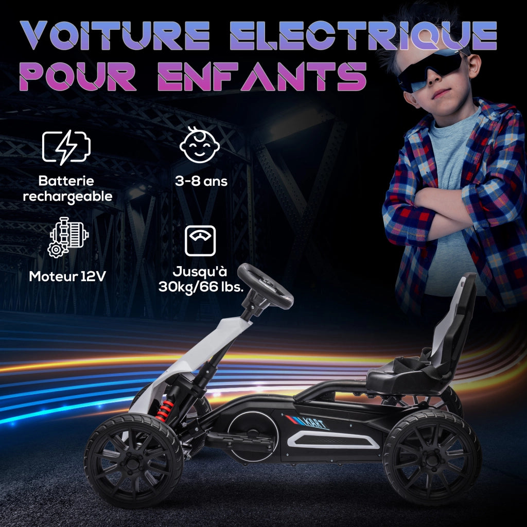 Go-kart elettrico per bambini 12V ¨C Xylo ¨C Bianco, velocit¨¤ regolabile 3-5 km/h, 3-8 anni