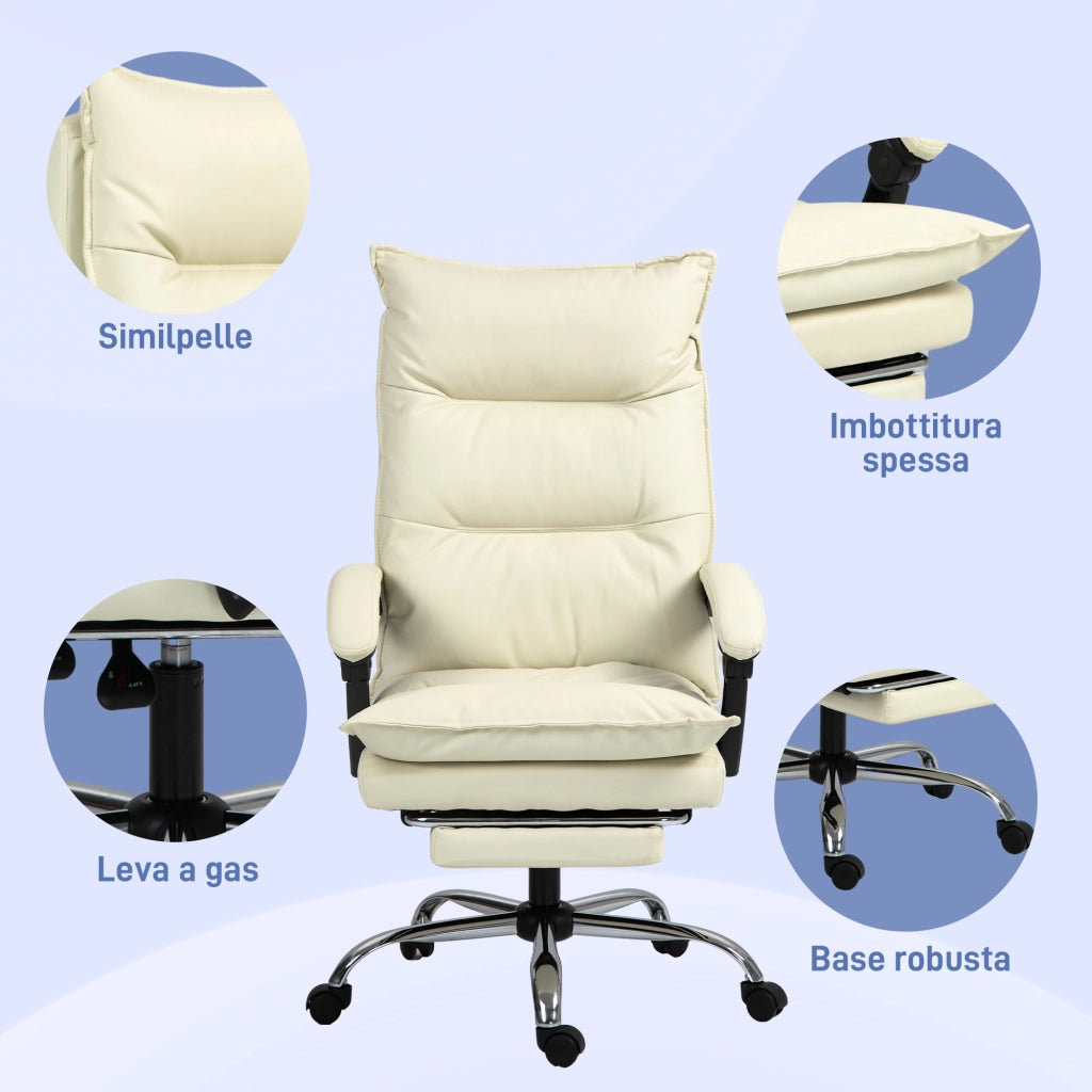 Sedia da Ufficio Ergonomica Reclinabile ¨C zephmum ¨C Beige con Poggiapiedi