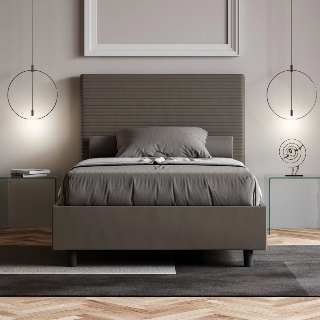 Letto 1 Piazza e Mezzo 120x200 cm con Rete e Contenitore Focus Cappuccino