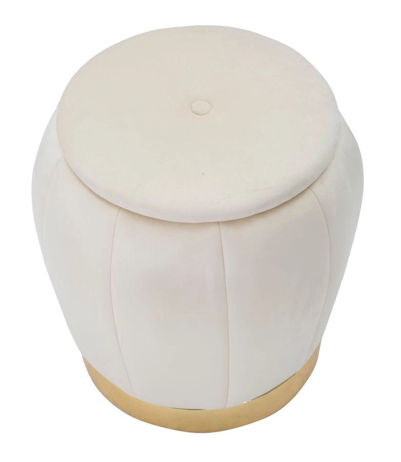 Puff Contenitore Paris Ø43x43 cm in Legno Spugna e Poliestere Crema e Oro