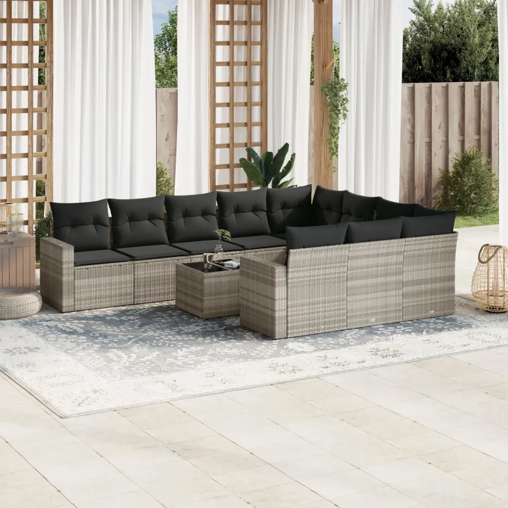 Set Divani da Giardino 11 pz con Cuscini in Polyrattan Grigio