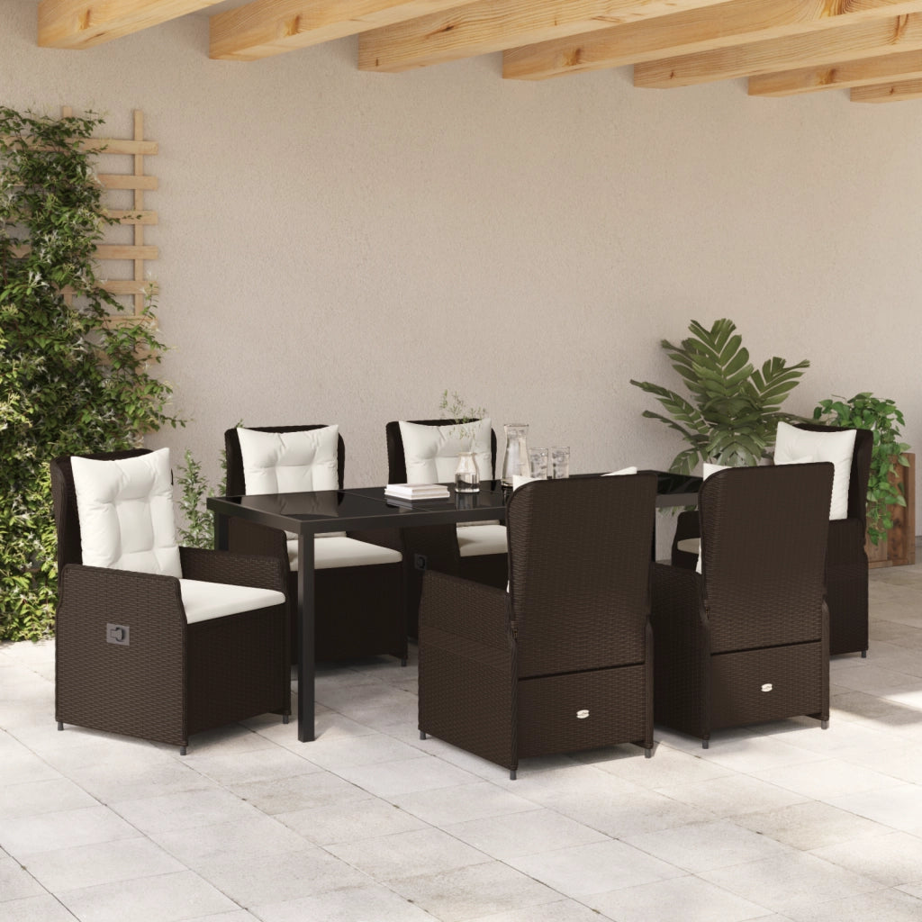 Set da Pranzo da Giardino  da 7 Pezzi Marrone Polyrattan