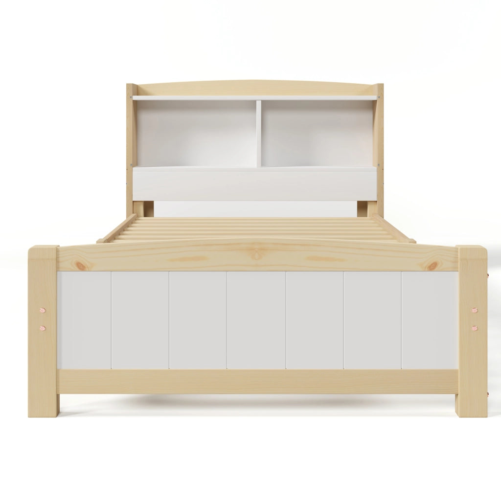 Letto singolo 90 × 200 cm con testiera contenitore, materasso incluso, in legno massello bianco