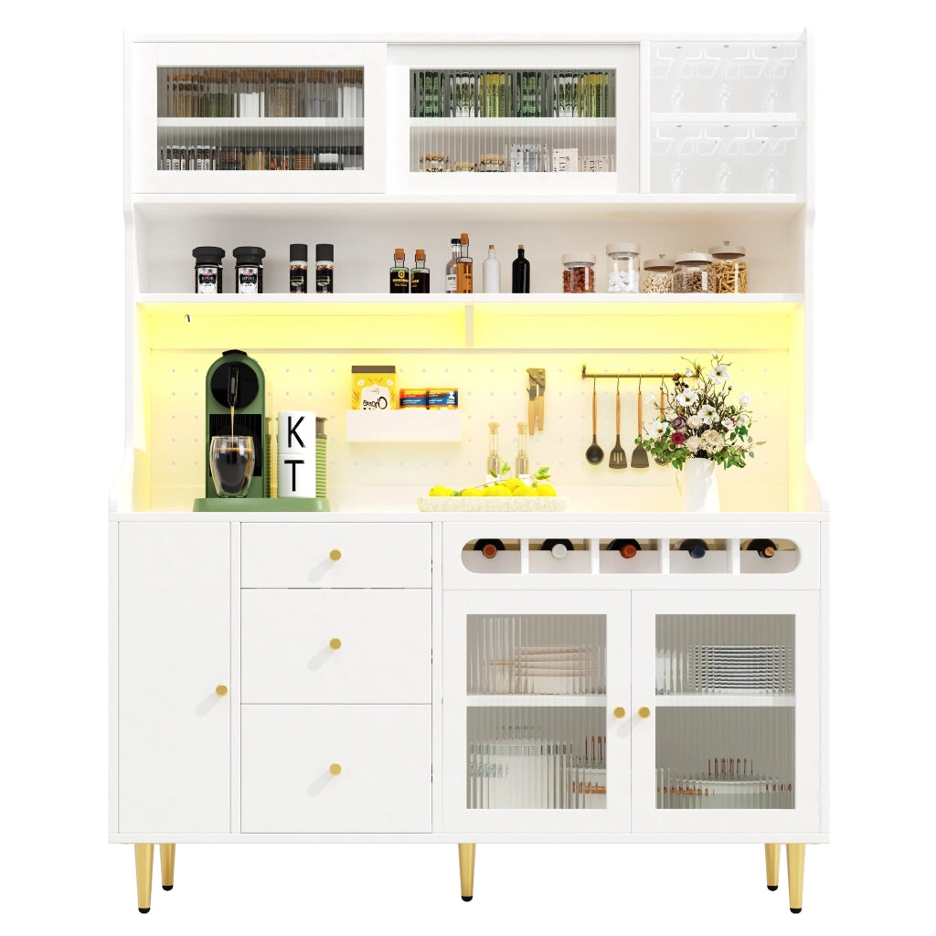 Armadio Alto Soggiorno con Cassetti, Ripiani e LED ¨C MINIMAL ¨C Bianco 145x39x171