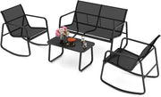Set da Bistrò in Tessuto Textilene, Set da Giardino in 4 Pezzi, Tavolo Portato 50 kg, 2 Sedie a Dondolo Portate 150 kg, e Divanetto Portato 300 kg, Set Tavolo e Sedie da Esterno (Nero)