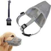 Musera per cani - Prevenire morsi con rete di nylon mesh a maglia fina, regolabile e respirabile (inclusa spazzola da pulizia) in grigio