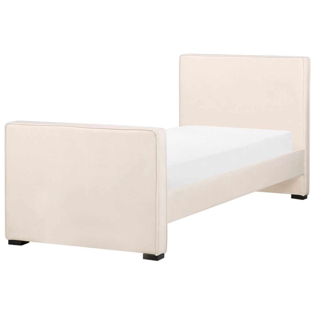 Letto singolo in velluto con telaio imbottito beige camera da letto stile moderno tradizionale