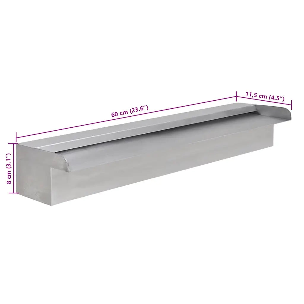 Fontana a Cascata per Giardino Rettangolare Acciaio Inox 60 cm 41667