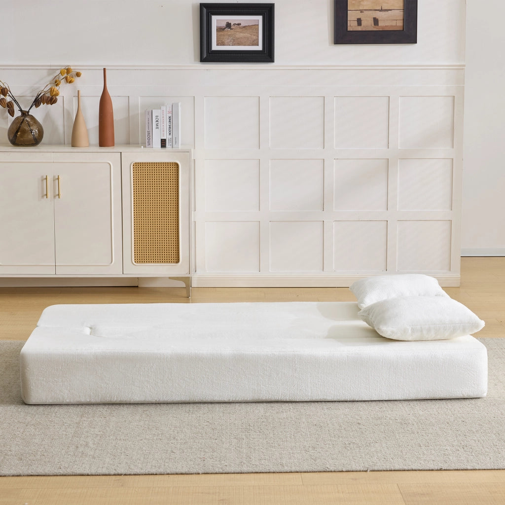 Divano convertibile a due posti in schiuma con supporto ergonomico e cuscini, bianco senza montaggio 31 × 31 × 110 cm