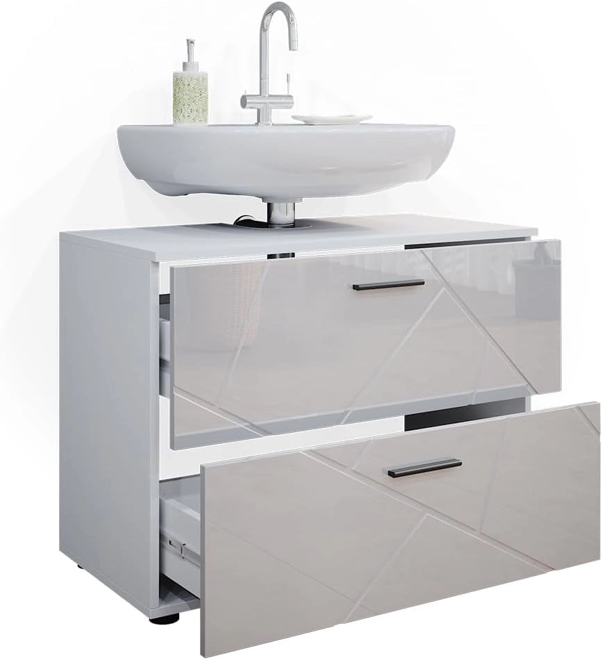 Mobile sottolavabo per bagno Irma, Bianco lucido, 80 x 58.6 cm, adatto per l'installazione sopra il sifone con aperture di aerazione