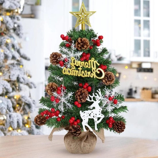 Albero di Natale Mini con Decorazioni per Natale Tavolo Albero di Natale Artistico con Stella e Baccelli Tavolo Decorazione per Natale per Feste e Abitazioni - 60CM