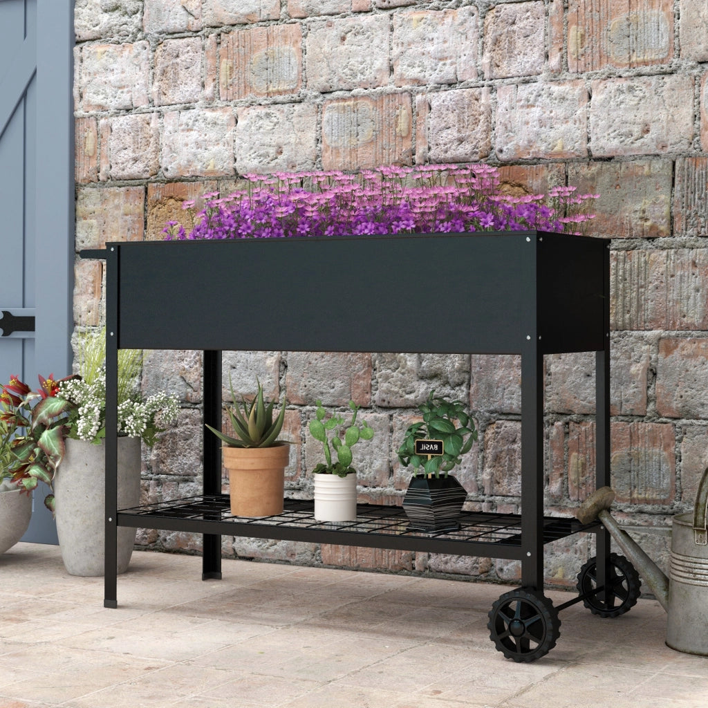 Fioriera con Ruote e Vassoio ¨C zephmum ¨C 109x39x80 cm Nero