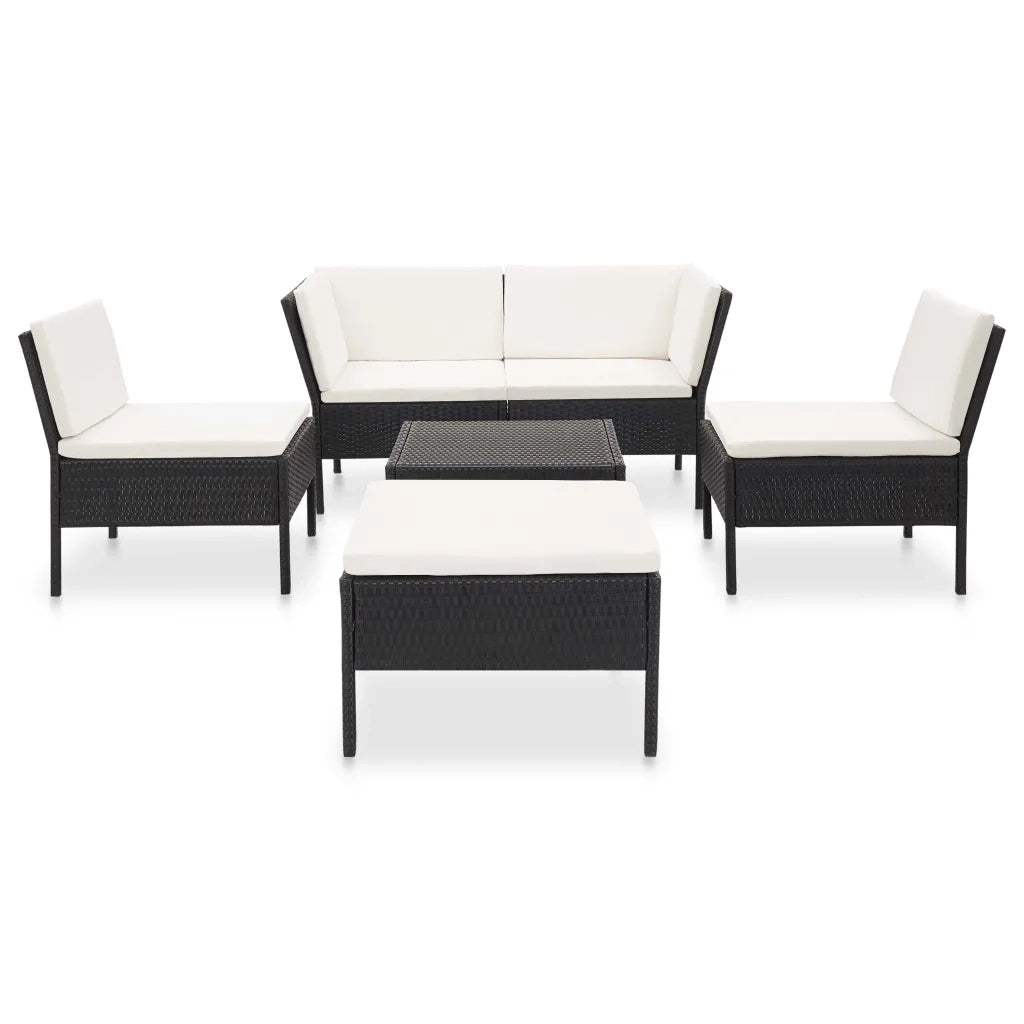 Set Divani da Giardino 6 pz | Set Salotto da Giardino con Cuscini in Polyrattan Nero