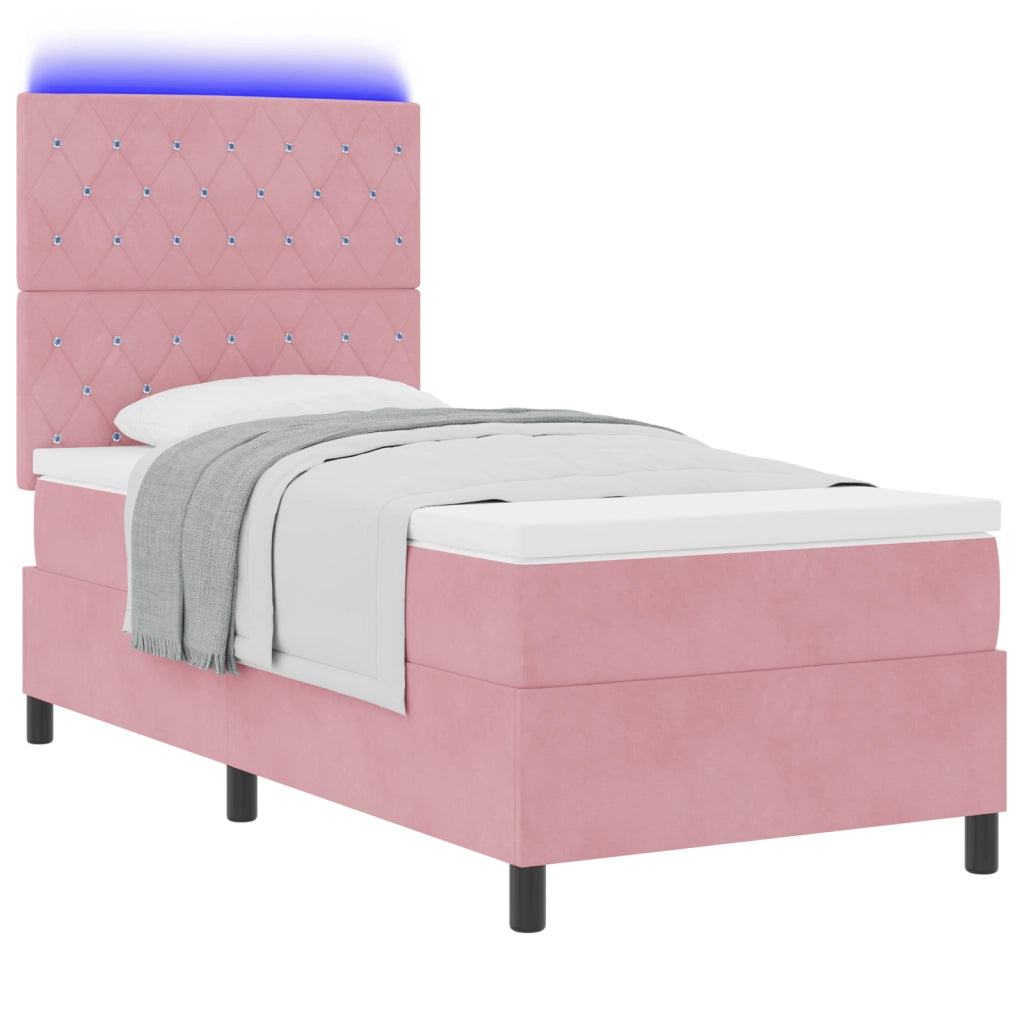 Letto con contenitore e materasso & LED Rosa 90x200 cm Velluto