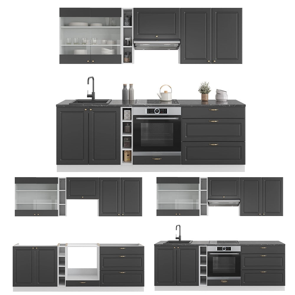 Cucina componibile Fame-Line Antracite-oro/Bianco 235 cm senza piano di lavoro Vicco
