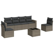 Set Divani da Giardino 7 pz | Set Salotto da Giardino con Cuscini Grigio in Polyrattan