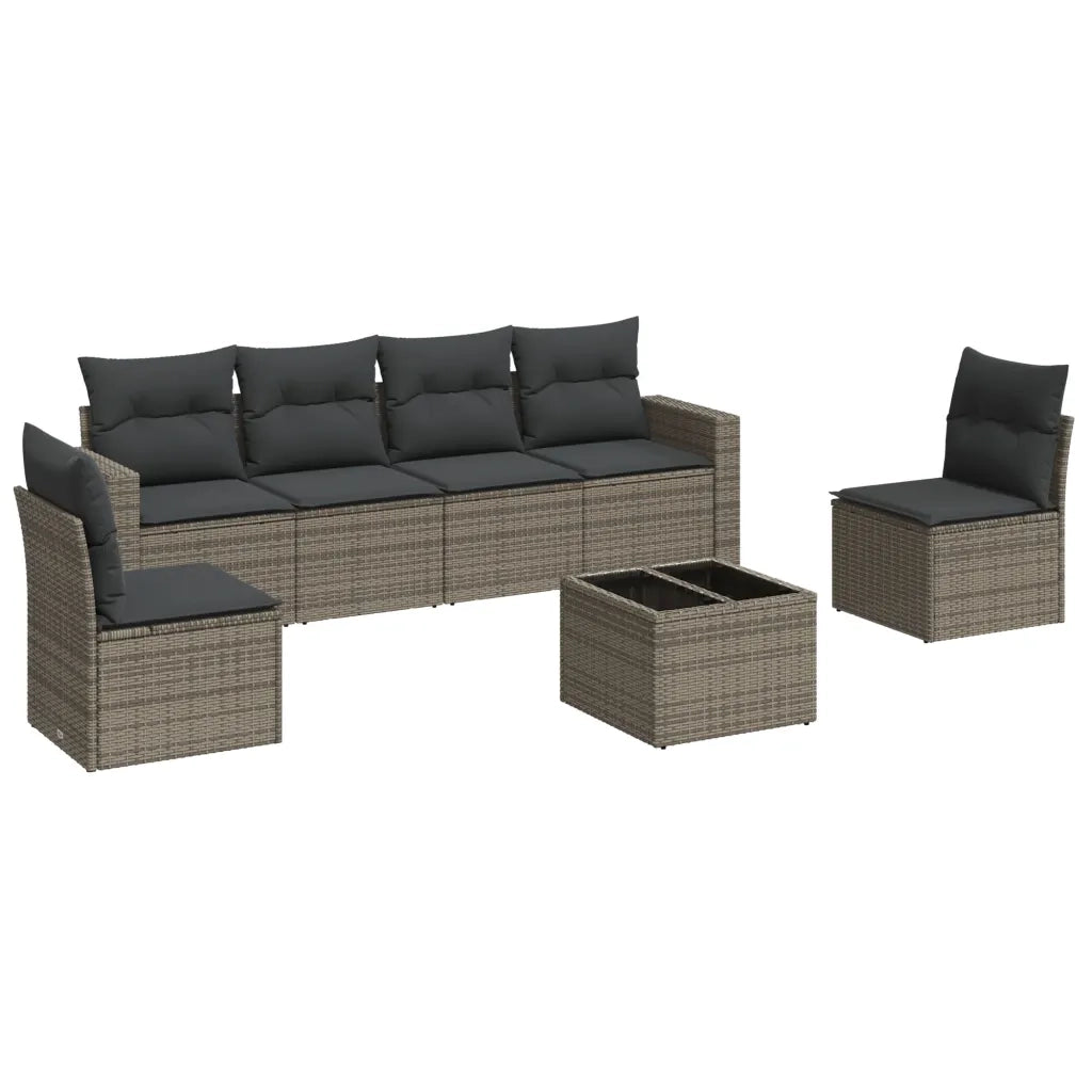 Set Divani da Giardino 7 pz | Set Salotto da Giardino con Cuscini Grigio in Polyrattan