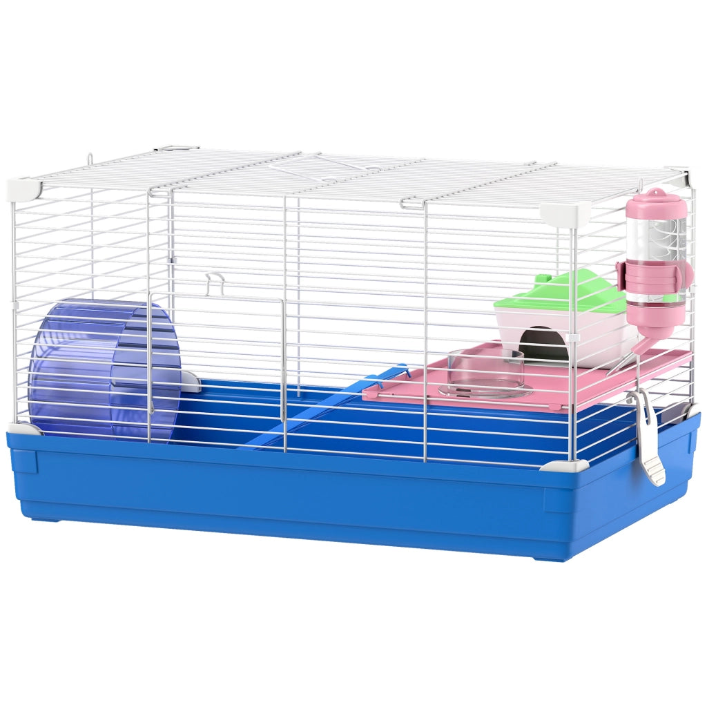 Casetta per Criceti con Ruota da Esercizio ¨C Zephmum ¨C 47x30x27 cm Blu